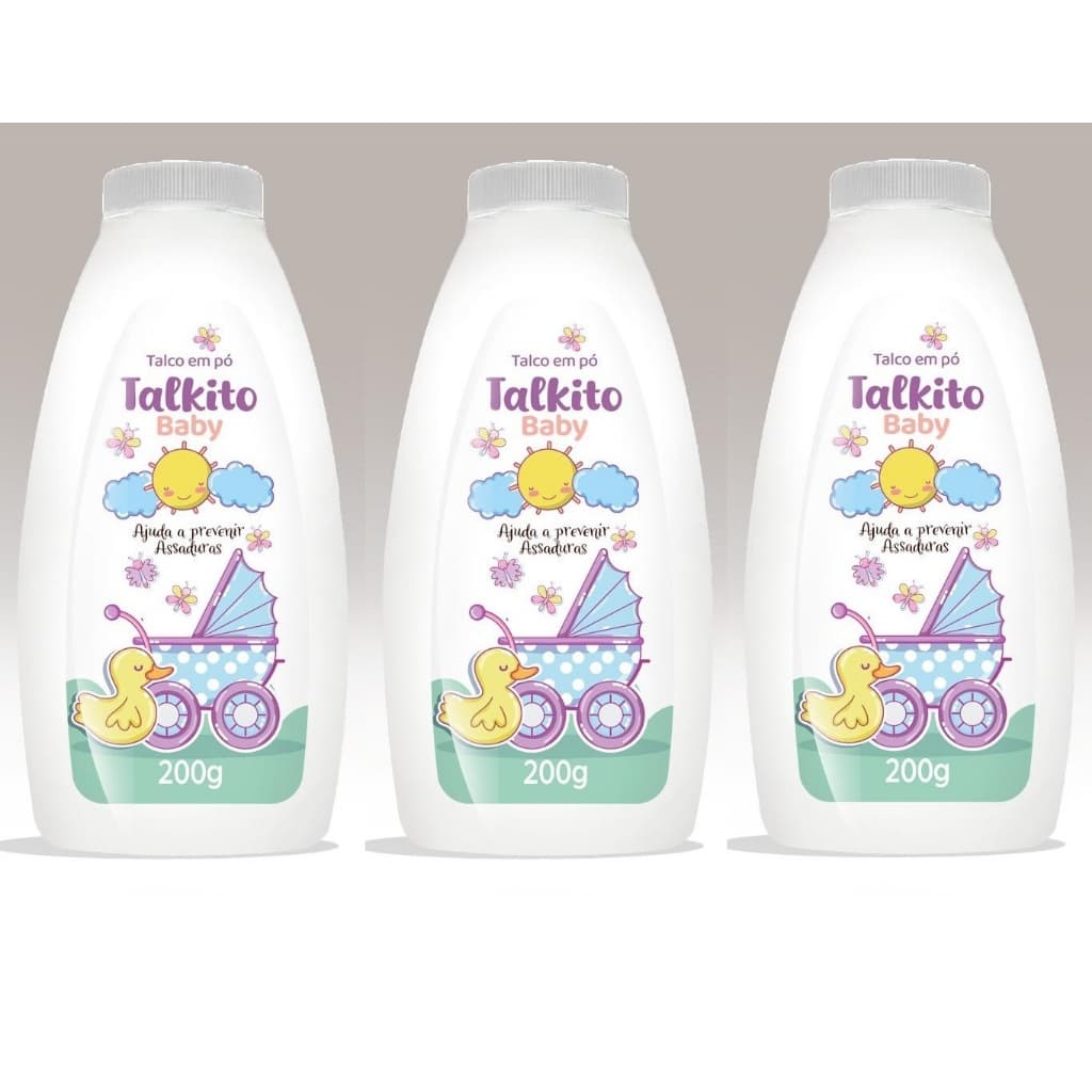 Kit 3un Talco em Pó Talkito Baby Premium 200gr Cada