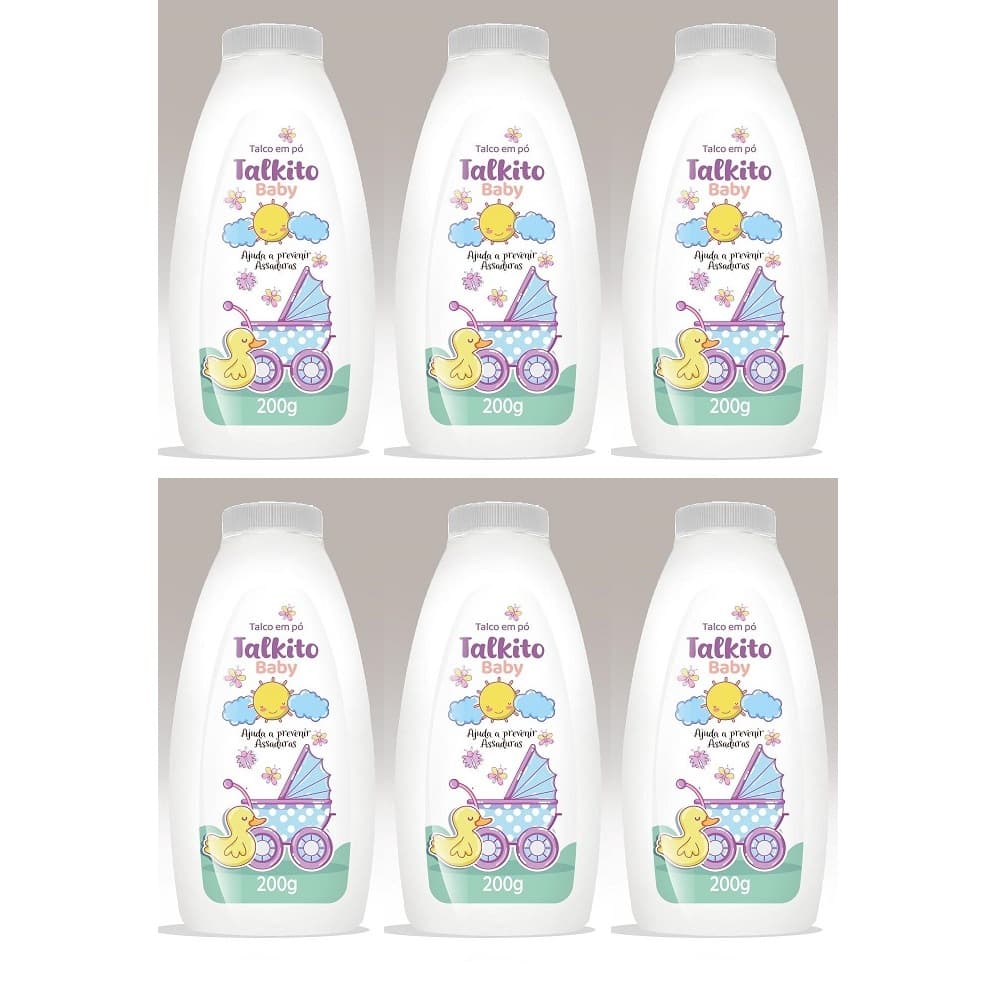 Kit 6un Talcos em Pó Talkito Baby Premium 200gr Cada