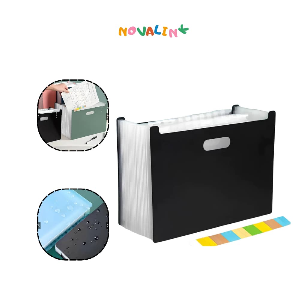 Pasta Organizadora com 12 Divisórias Impermeável para Folhas A4 com alça e identificação Colorida