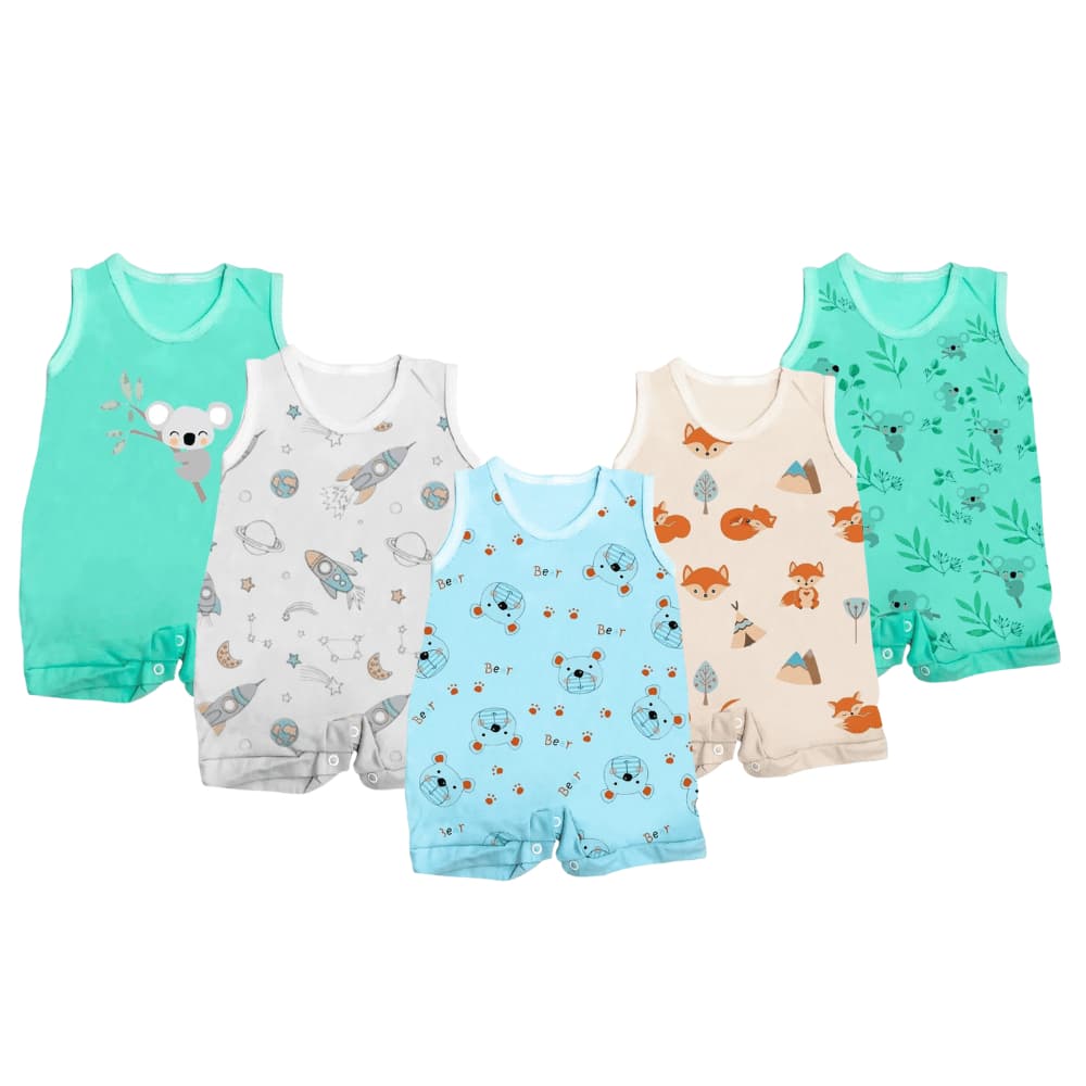 Kit Roupa De Bebê 5 Peças Macacão Regata Banho De Sol Verão