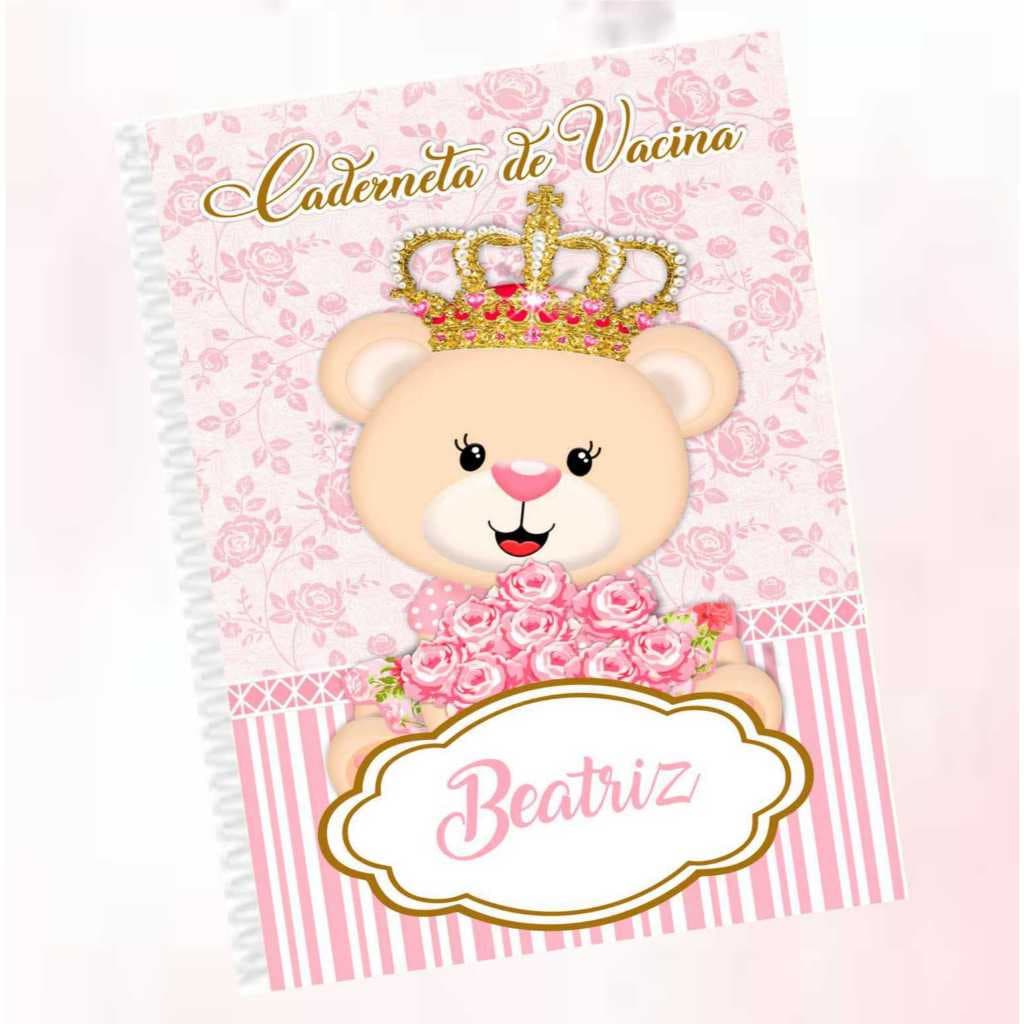 Caderneta de vacinação personalizada ursinha princesa delicada fofa menina/ capa dura