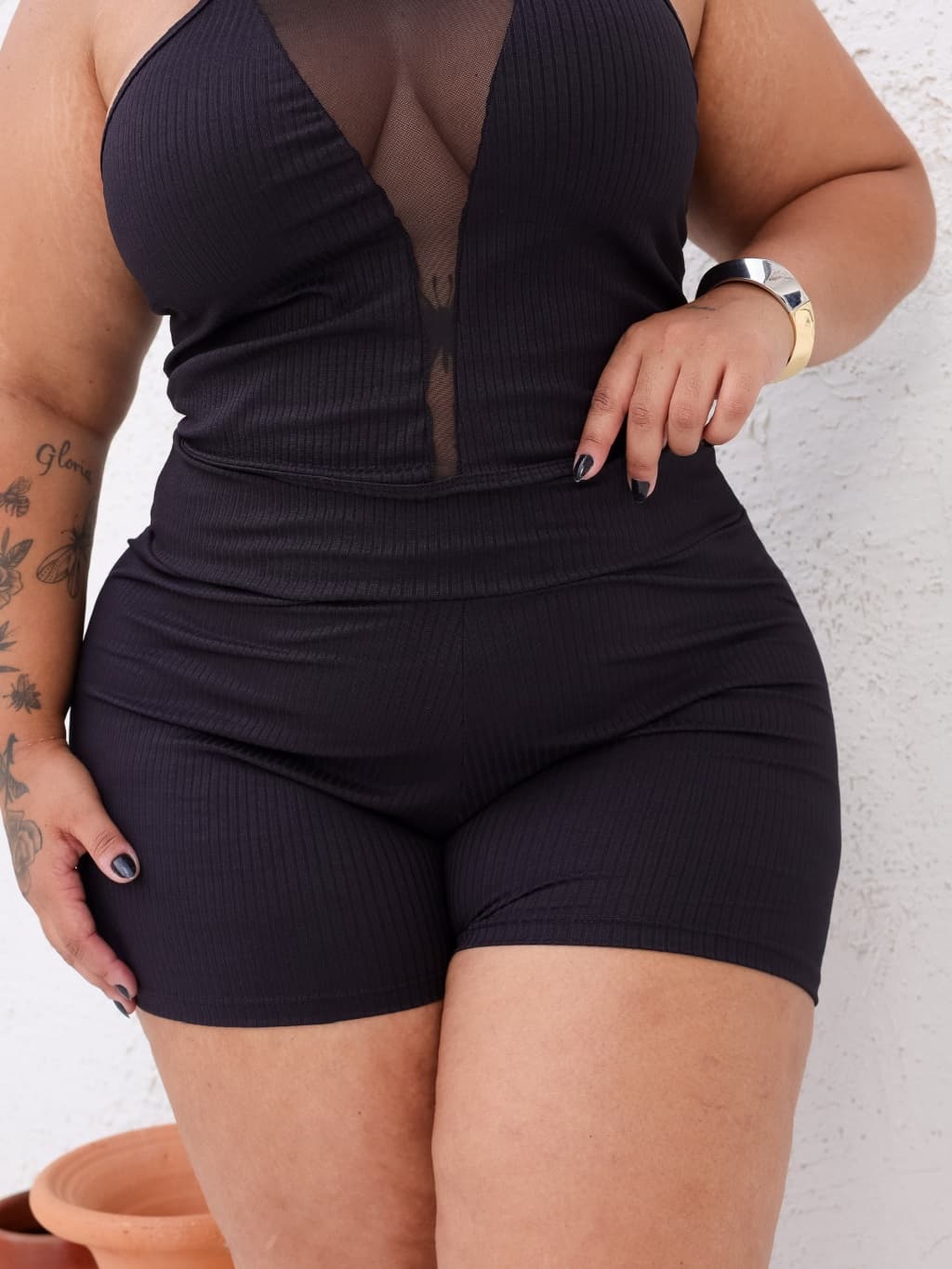 DRAPA PLUS - Conjunto de Cropped Frente Tule e Shorts - Plus Size glamour
