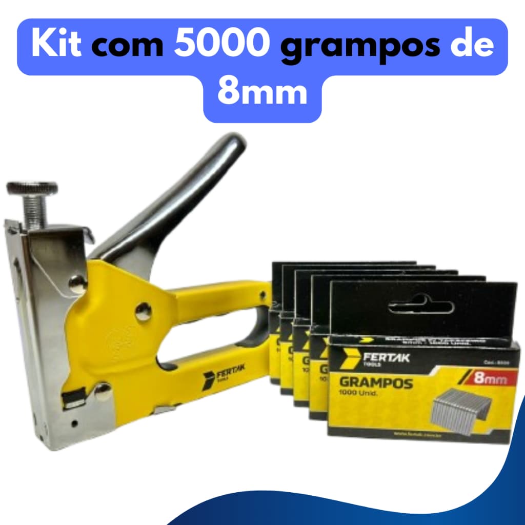 Kit Grampeador Tapeceiro 3 em 1 4-14 Mm + 5000 Grampos 8mm