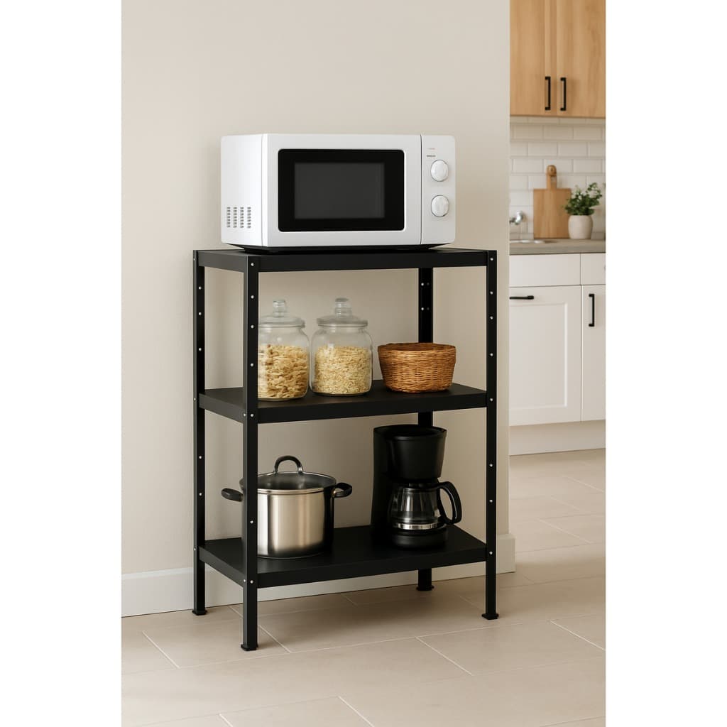 Porta micro-ondas Prateleira de aço Organizadora Prateleira Gaveta Hall Preta á prova de agua