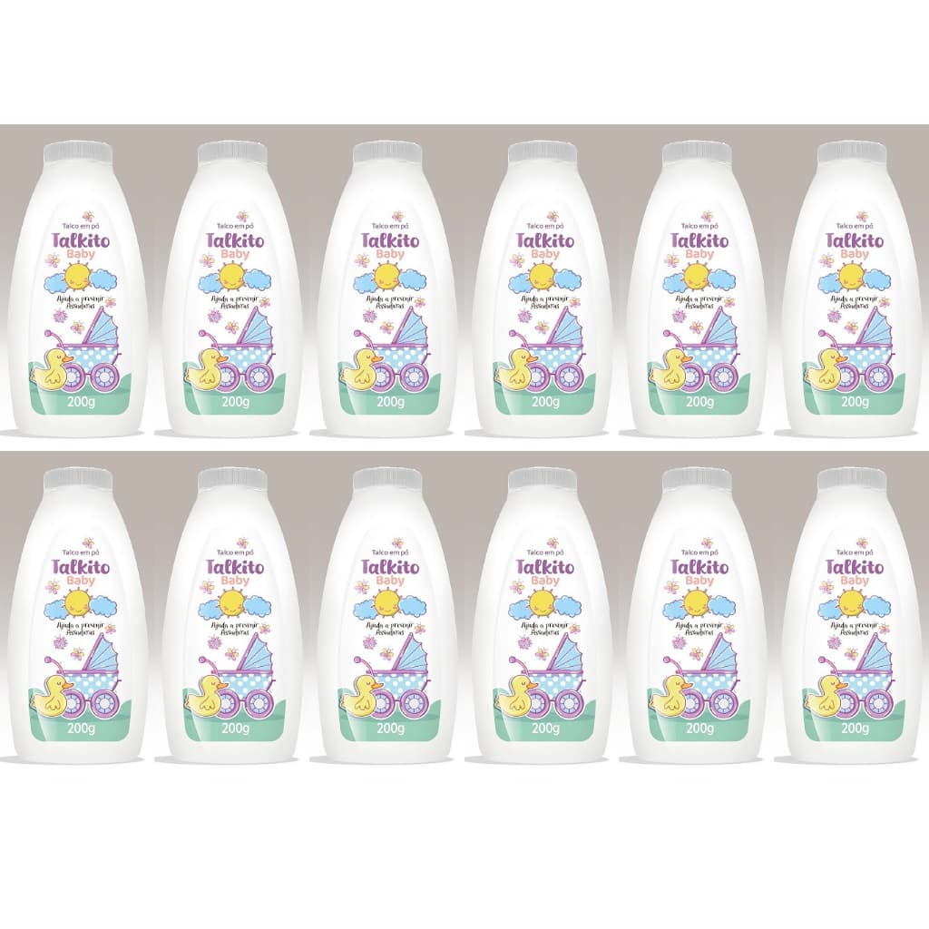 Kit 12 unidades Talco em Pó Talkito Baby Premium 200gr Cada