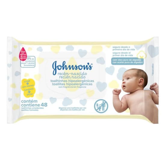 Lenços Umedecidos Johnson's Baby Recém-Nascido com 48 unidades