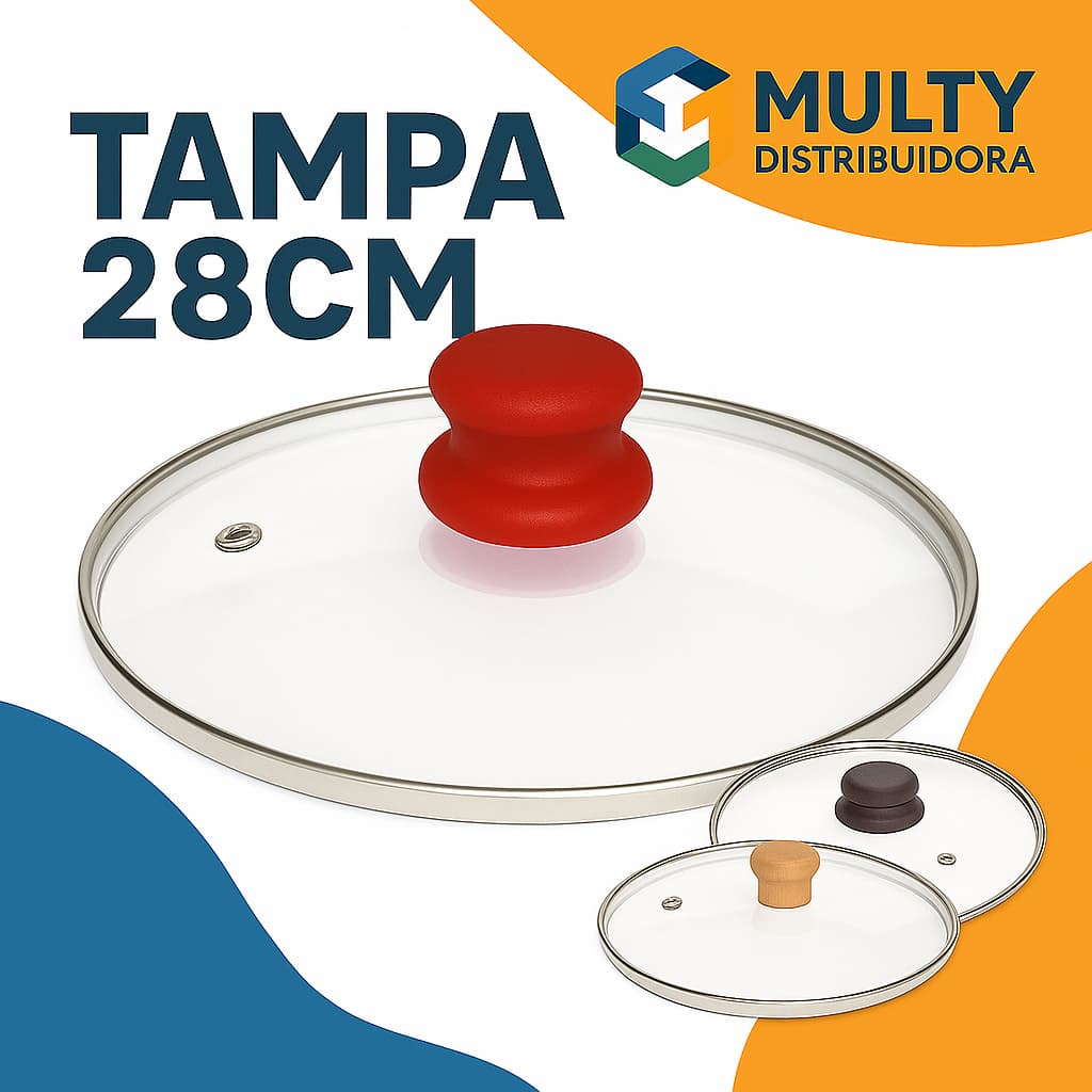 Tampa de vidro temperado 28cm, com saída de vapor e borda em aço inox