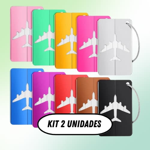 2 Tags para Mala em Alumínio Identificador de Bagagem Mochila Bolsa Cores - c/ Cabo de Aço