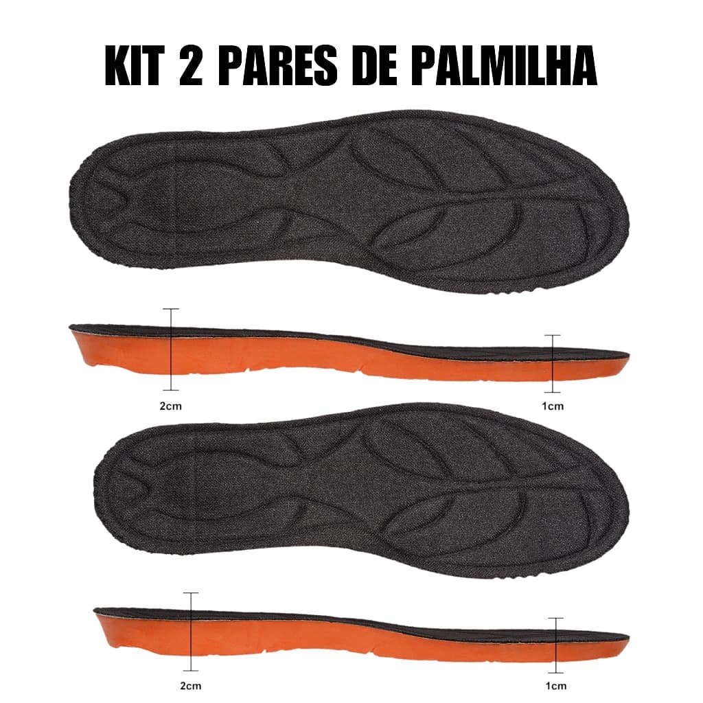 Kit com 2 pares de Palmilha em Gel Ortopédica macia e confortável. Bota Coturno. Numeração 33 ao 46.