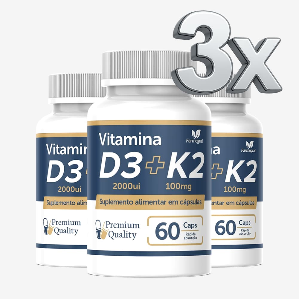 Kit 3 Vitamina D3 + Vitamina K2 MK7 - 180 Caps - Premium - Envio Imediato