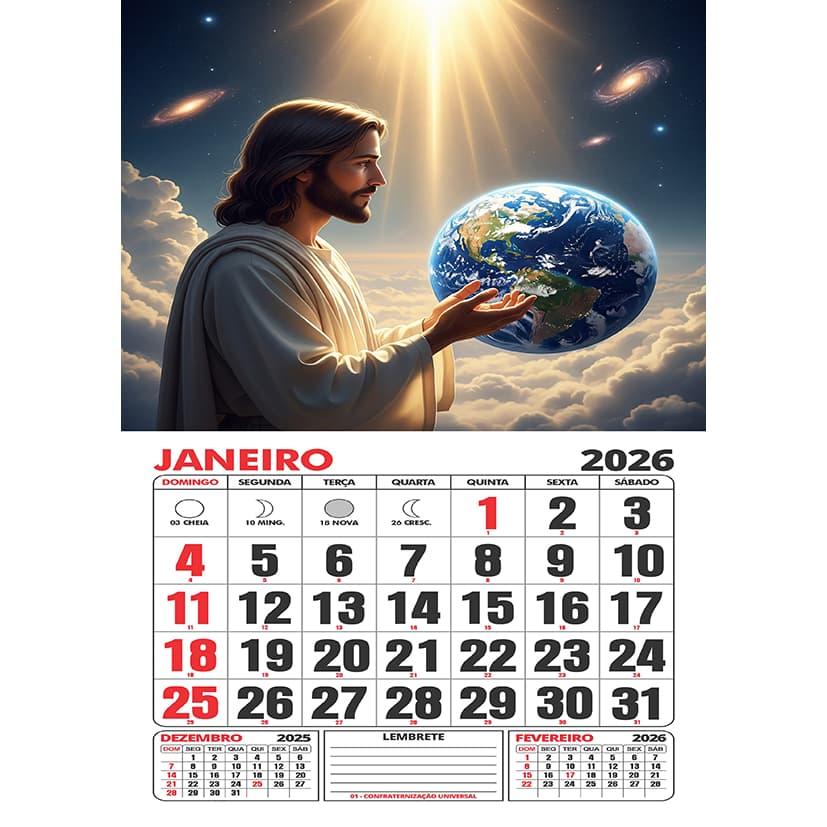 Calendário 2026 - Vários modelos - Folhinha 2026 - Números grandes!