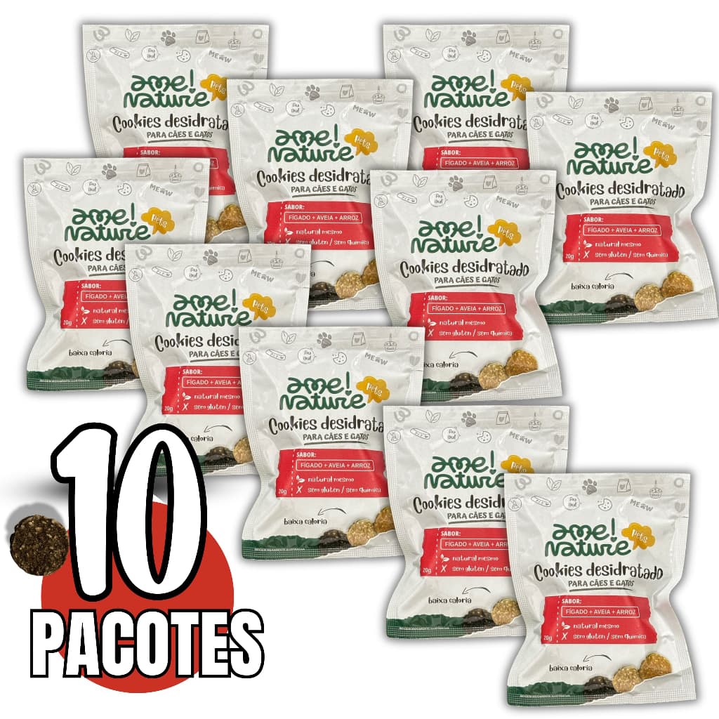 Kit com 10 Snacks 100% Natural para Cachorro e gato Sabor Figado Desidratado 20g cada - Total 200 gr