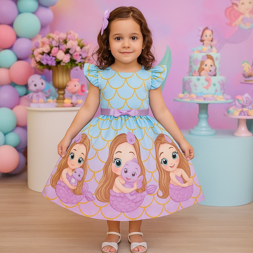 Vestido Menina Infantil Sereia Candy Borboletas Stitch Jardim Encantado Promoção dia crianças