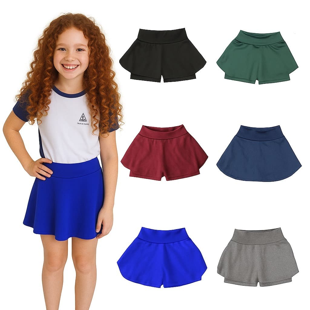 Short Saia Infantil Tendência Escolar
