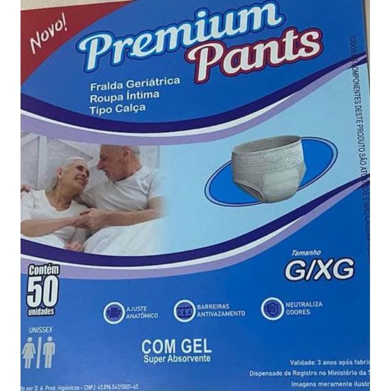 Fralda geriatrica calca roupa intima 50 UNIDADES PREMIUM PANTS.