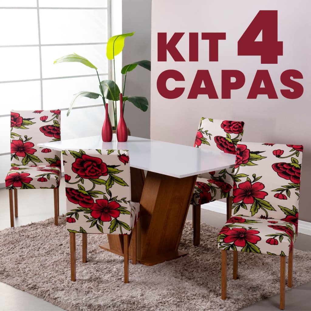 Kit 04 Capas para Cadeira de Jantar Reforçada Elástico Malha Gel