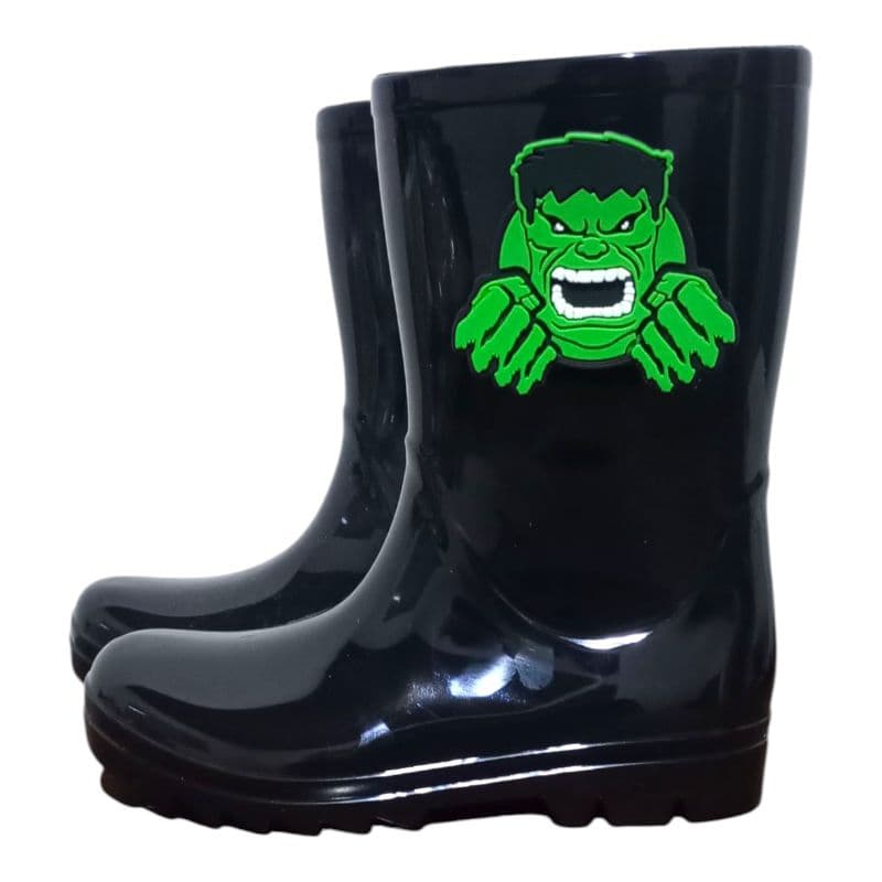 Galocha Bota de Chuva Cano Alto 17cm Menino Hulk Forte Verde Leve Confortável Antiderrapante Impermeável Infantil