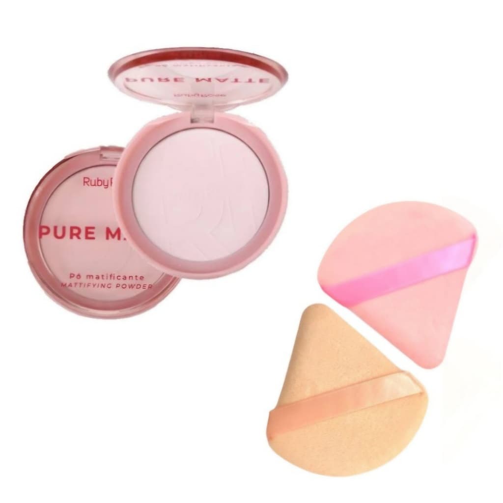 Pó Matificante Pure Matte By Ruby Rose Linha Rosa + 2 Esponjas Triângulo