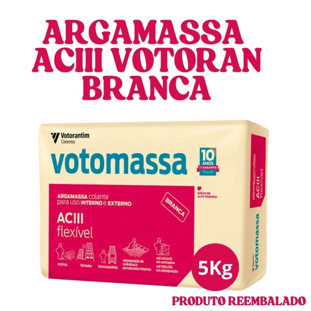 Argamassa ACIII Votomassa Cimentcola Flexível AC3 Branca - Cinza Votorantim 5kg Embalagem Econômica