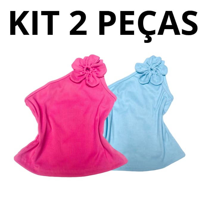 Kit 2 Peças - Blusa Regata Nula manga Flor InfantoJuvenil 4 ao 16