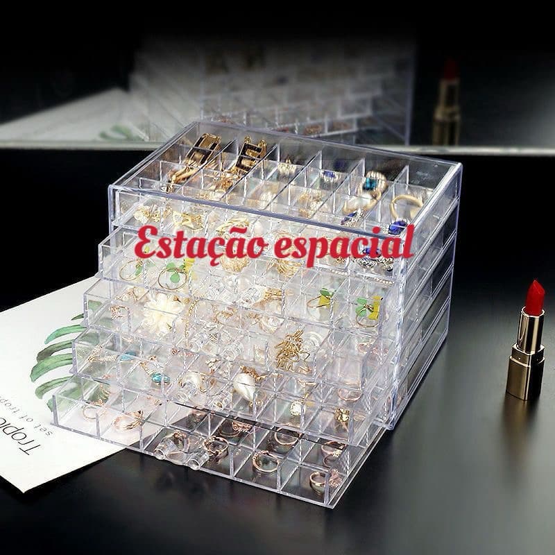 Organizador Para Pedraria/Strass/Glitter/Bijuterias/unhas Cinco Gavetas Com 120/72 Espaços Acrílico