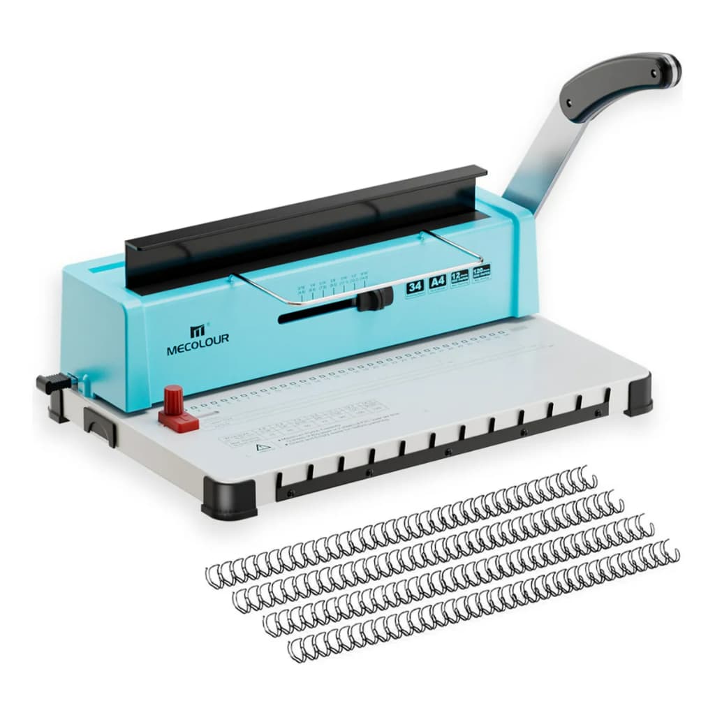 Kit Encadernadora 3x1 Wire-o Mecolour 34 Furos Fura 12 Folhas + 100 Argolas Metálicas A4