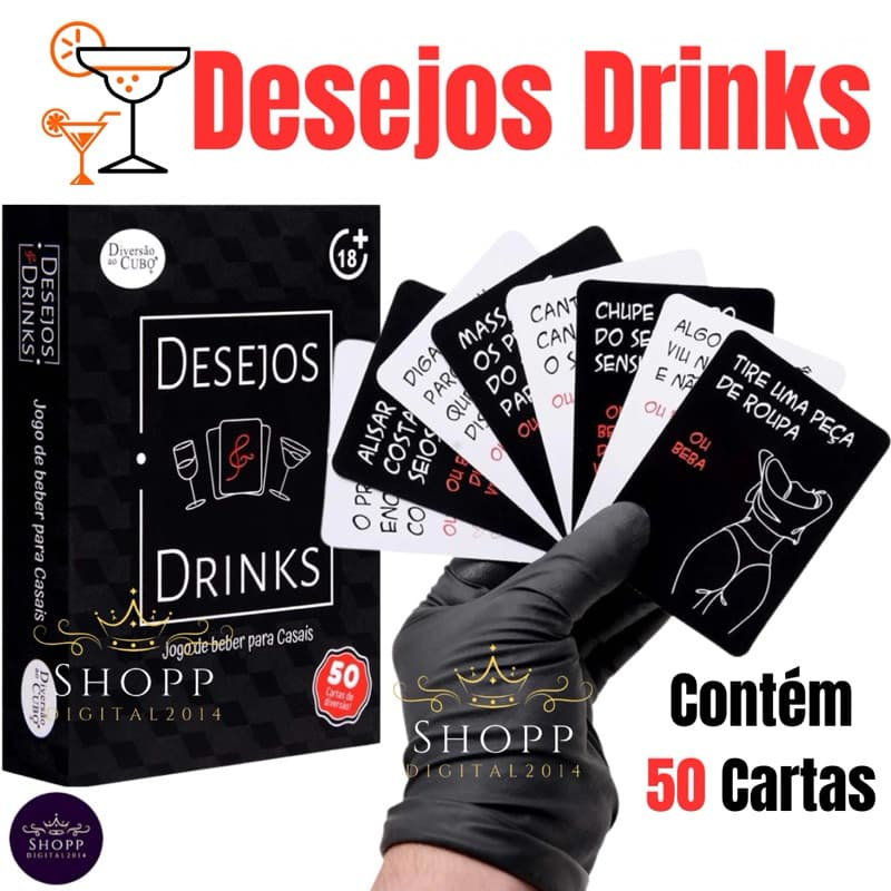 Jogo erótico de cartas Desejos e Drinks baralho para casal casais namorados 18+ adulto Faz ou Bebe