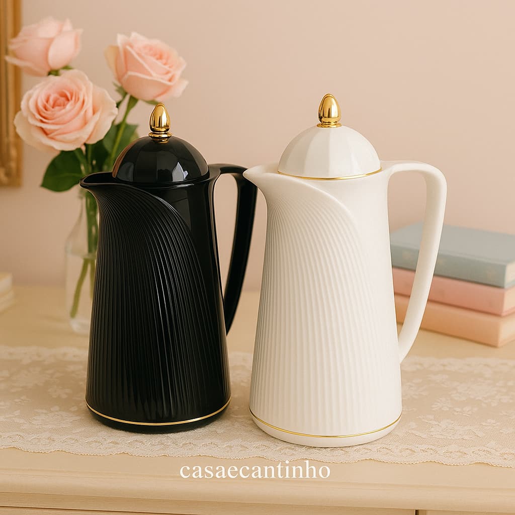 Garrafa Térmica 1L Plástico com Vidro Interno | Café Chá Design Moderno para Cozinha e Mesa