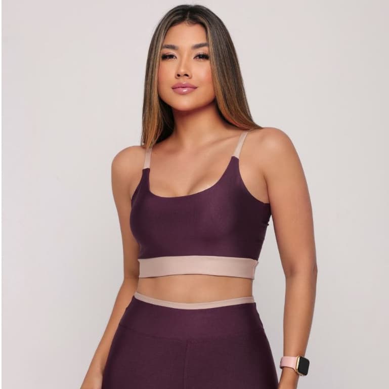 Conjunto Academia Fitness Calça Legging e Top Suplex Cropped Com Bojo Removível Cos Alto