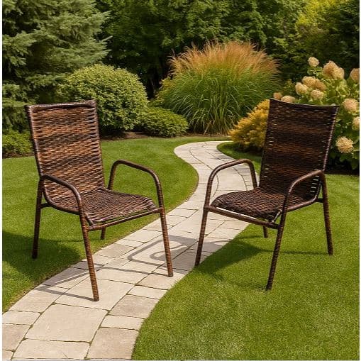 Kit 2 Cadeiras Adulto De Junco Sintético Cor Amendoa Proteção UV Jardim Varanda Em Fibra Resistente