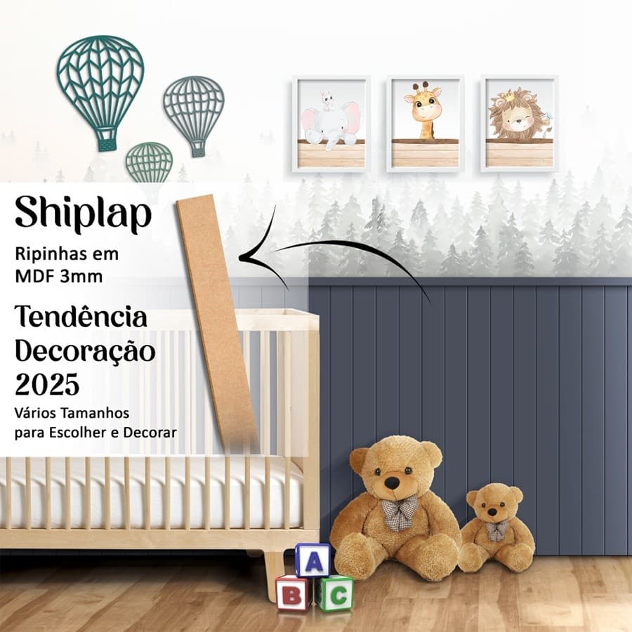 Kits 5, 10 e 15 Ripas Ripado Decorativo Shiplap retangular em MDF Cru 3mm - Ripinhas Tendência 2026