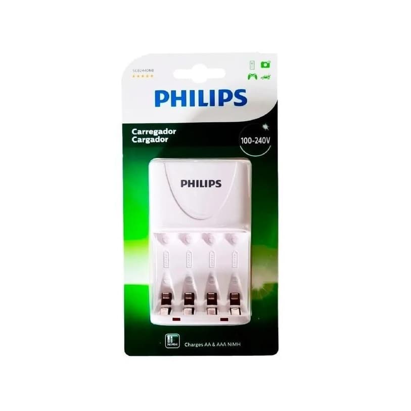 Carregador de Pilhas Philips AA AAA NFe SCB2440NB Desligamento Automático Led Bivolt Novo Lacrado