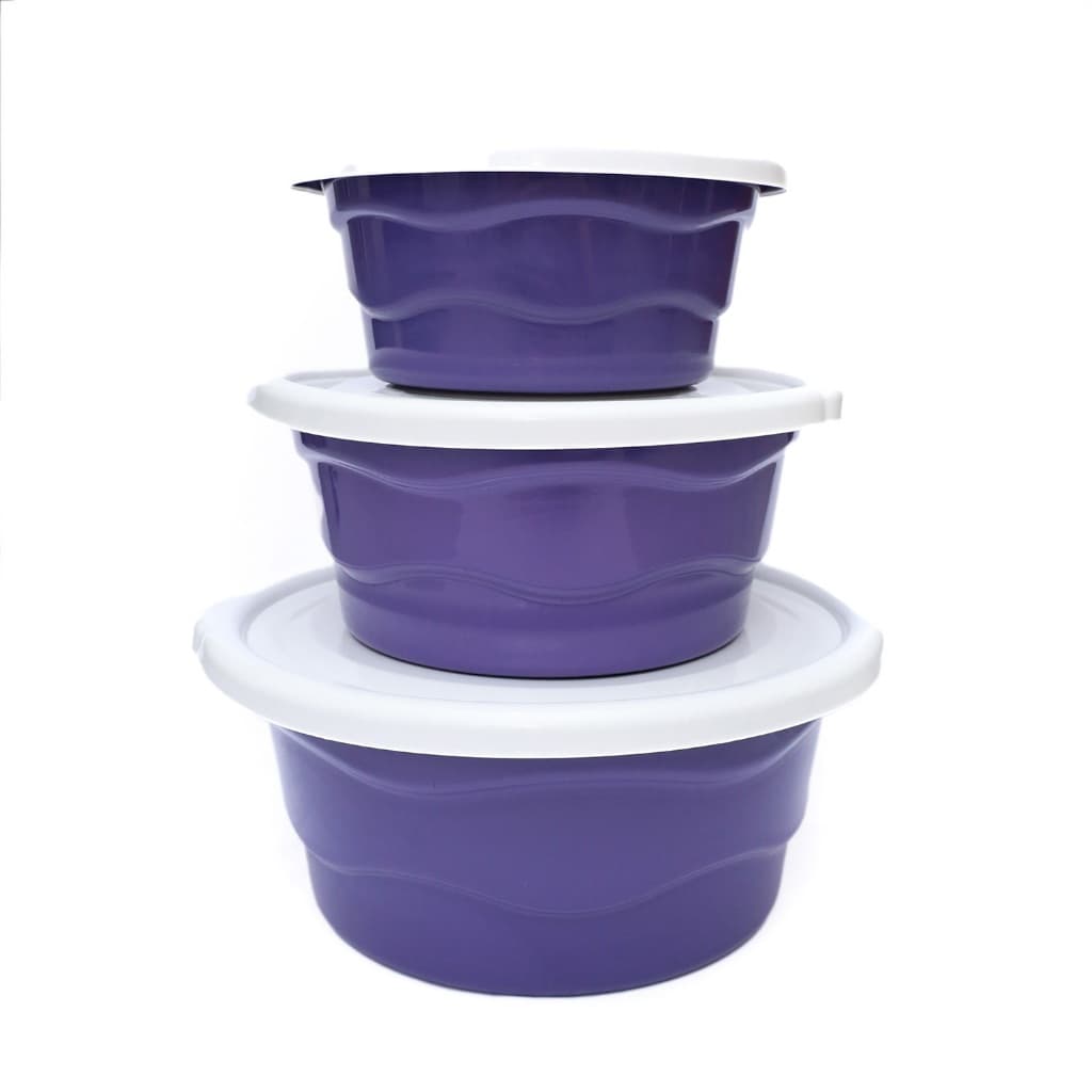 kit com 3 bacias com tampa Plástico Reforçado multiuso domestico lavadeira kit churrasco saladeira