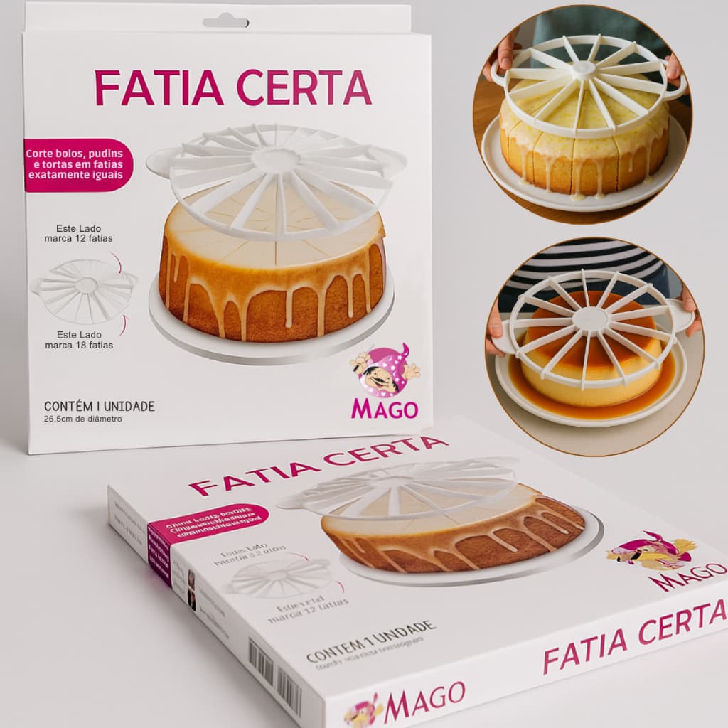 Cortador Fatia Certa 12 e 18 Fatias Bolo Torta Pudim Doces Mago
