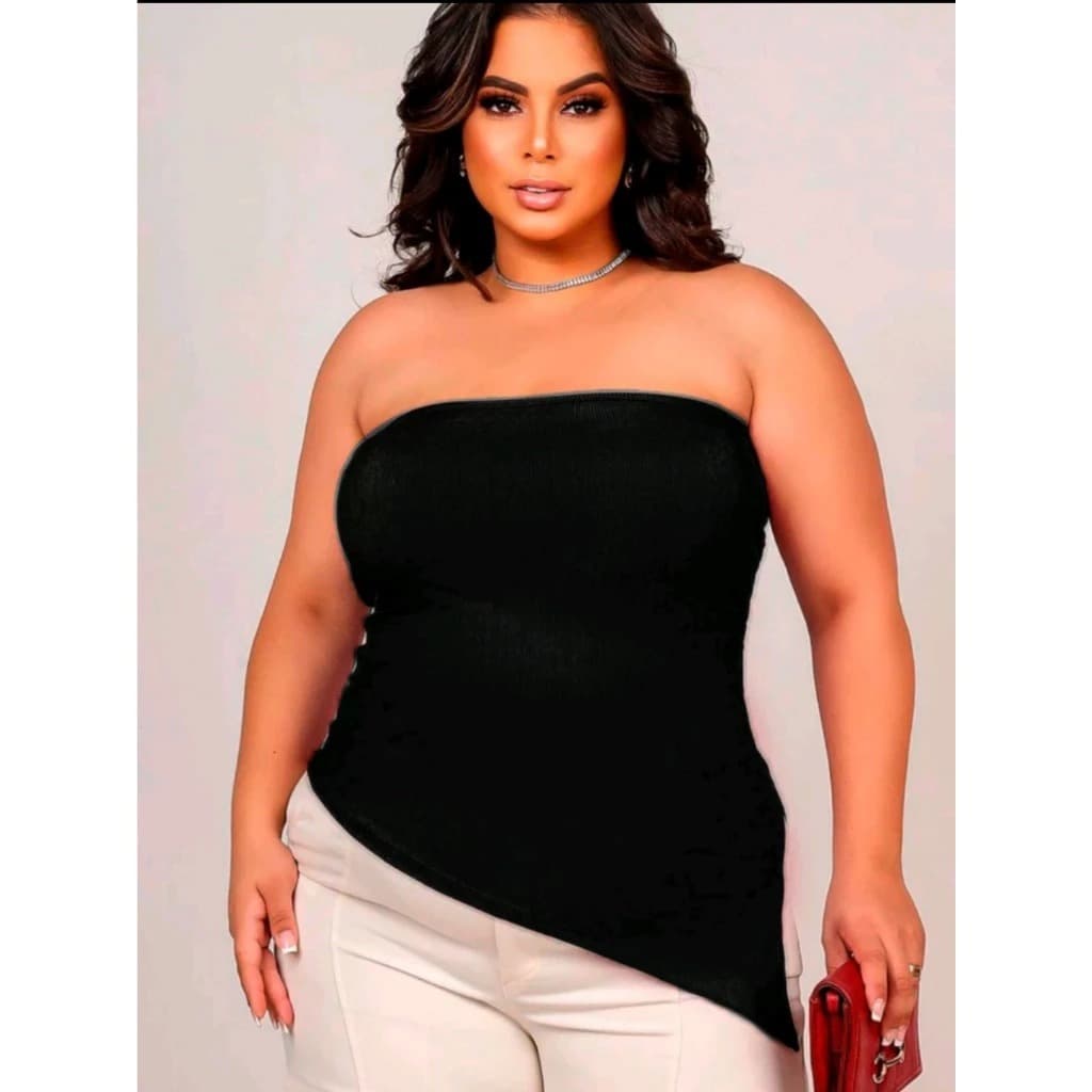 Blusa Feminina Assimétrica Tomara Que Caia Com Bojo Canelado Elegância e Estilo Em Uma Única Peça