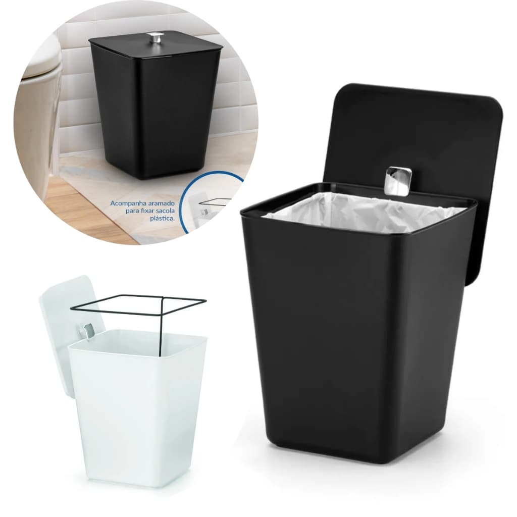 Lixeira Quadrada Com Aramado Interno 7 Litros Banheiro Cozinha Universal Multiuso