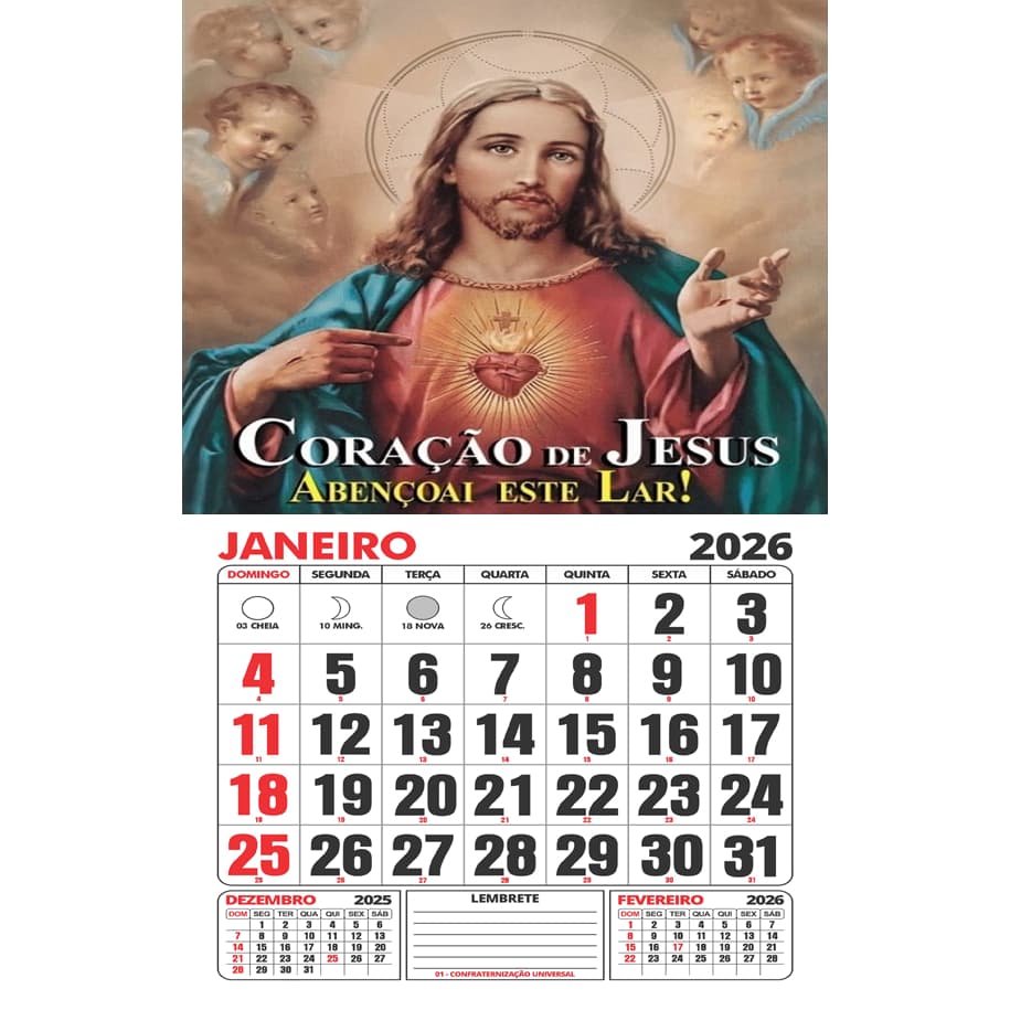 Calendário/Folhinha artesanal de parede 2026 - JESUS CRISTO / JESUS, EU CONFIO EM VÓS! Escolha na variação.
