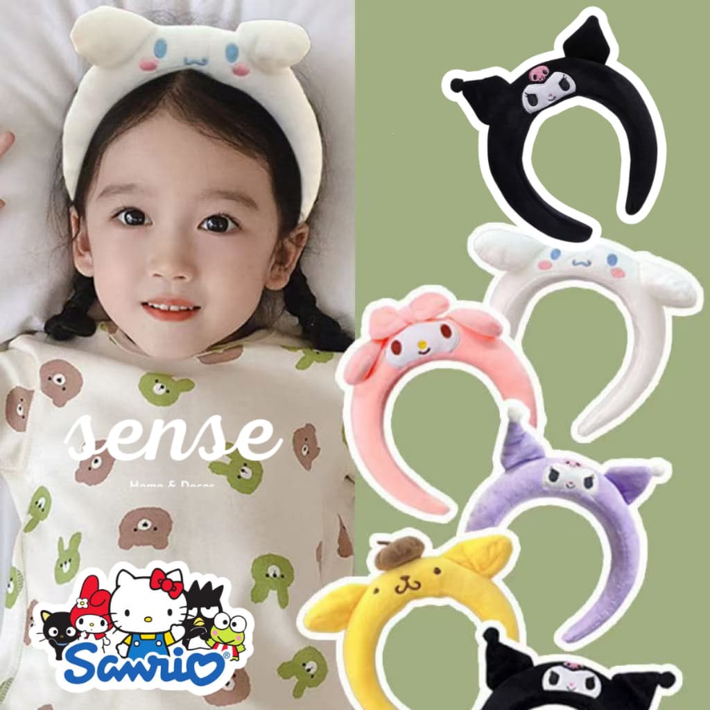 Faixa de Cabelo Lavável e Fofa Estilo Sanrio Tiara  De Pelucia Kuromi/Cinnamoroll Skincare Tiara De Maquiagem