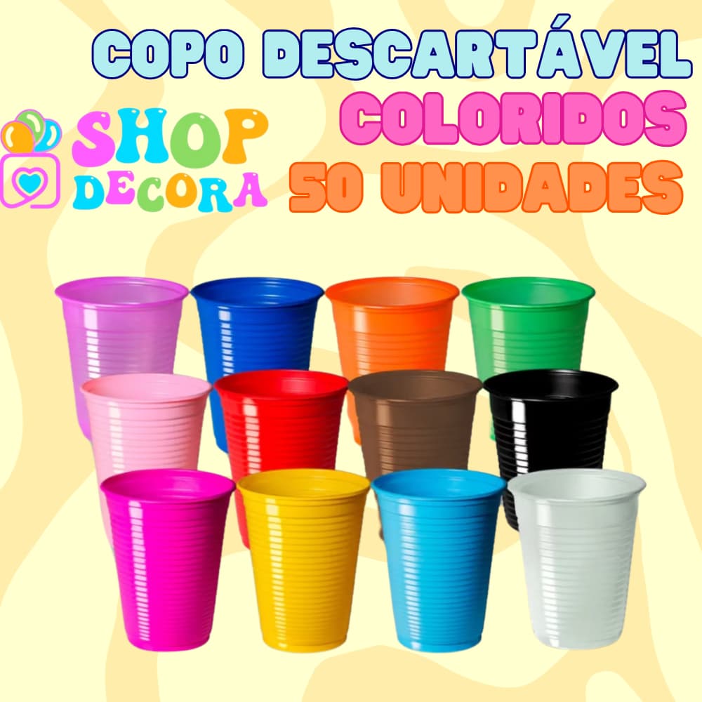 Copo Descartável Colorido 200ml – 50 ou 100 Unidades para Festa, Churrasco e Eventos