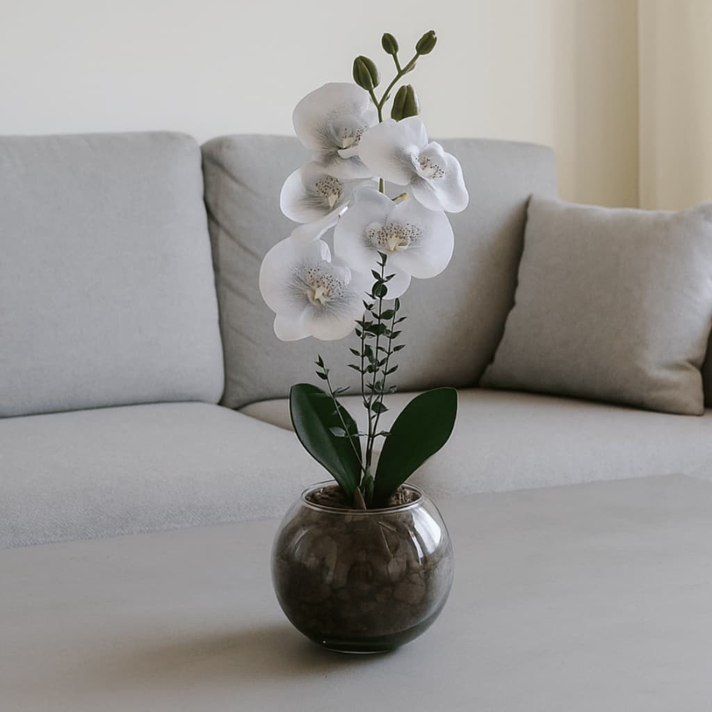 Arranjo Completo Orquideas Decorativas 40 Cm Vaso De Vidro