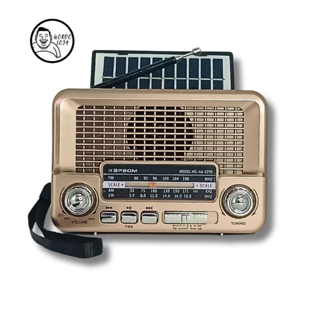 Rádio Retro Painel Solar Carregador Bluetooth Alto-falante USB SD AM FM Multimídia