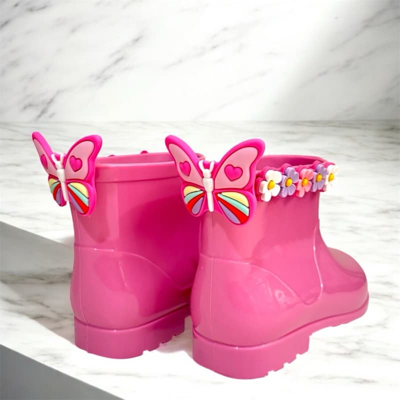Bota Galocha de Chuva Infantil Juvenil Menina Leve Confortável Impermeável Feminina Borboleta Flores Estilosa