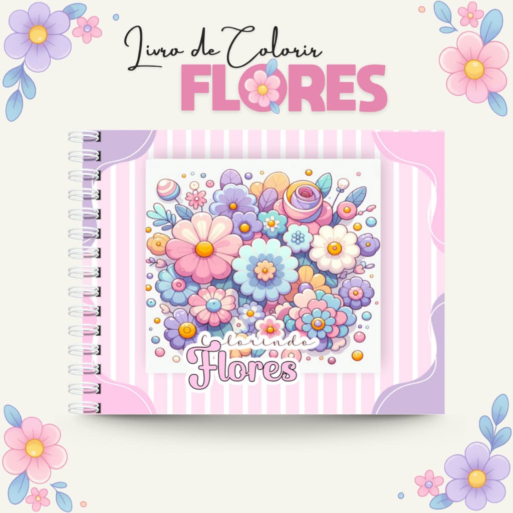Livro De Colorir Flores Capa Dura 50 Folhas de 180g