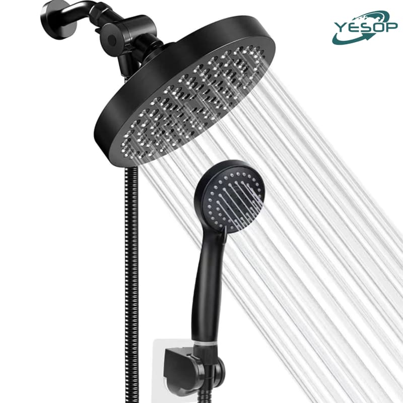 Chuveiro E Ducha Manual De Parede Com Desviador Kit Completo Cor Fosco Preto Yesop