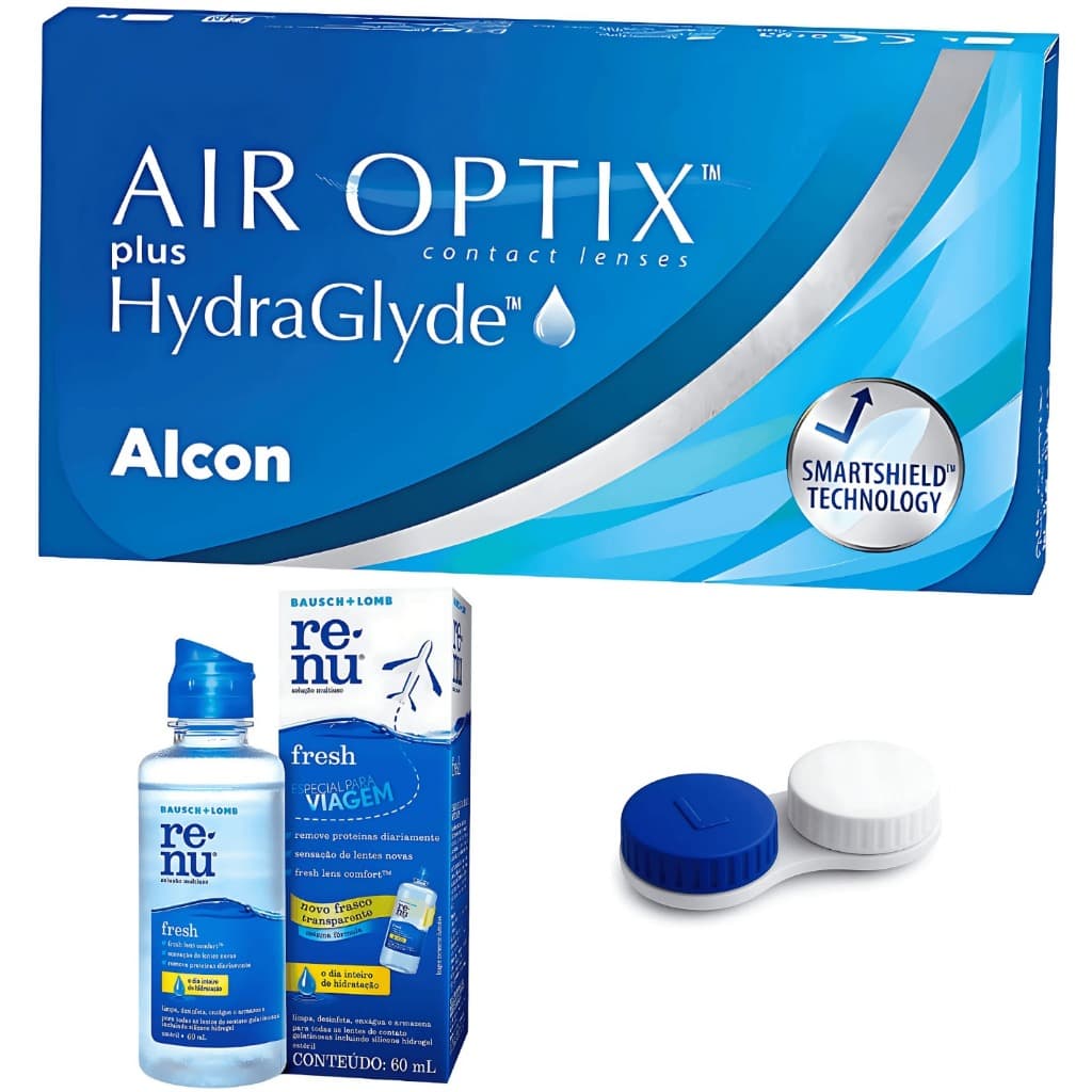 Lentes De Contato Air Optix Hydraglyde Alcon + Estojo e Renu