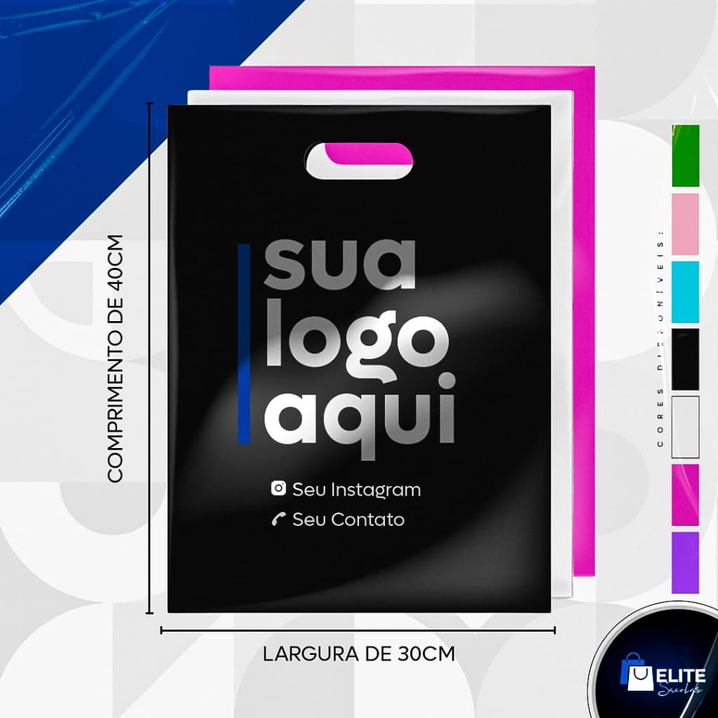 kit 100/250 Sacolas 30x40 Personalizada Boca Vazada Boca de Palhaço para Loja com sua logo Tamanho M