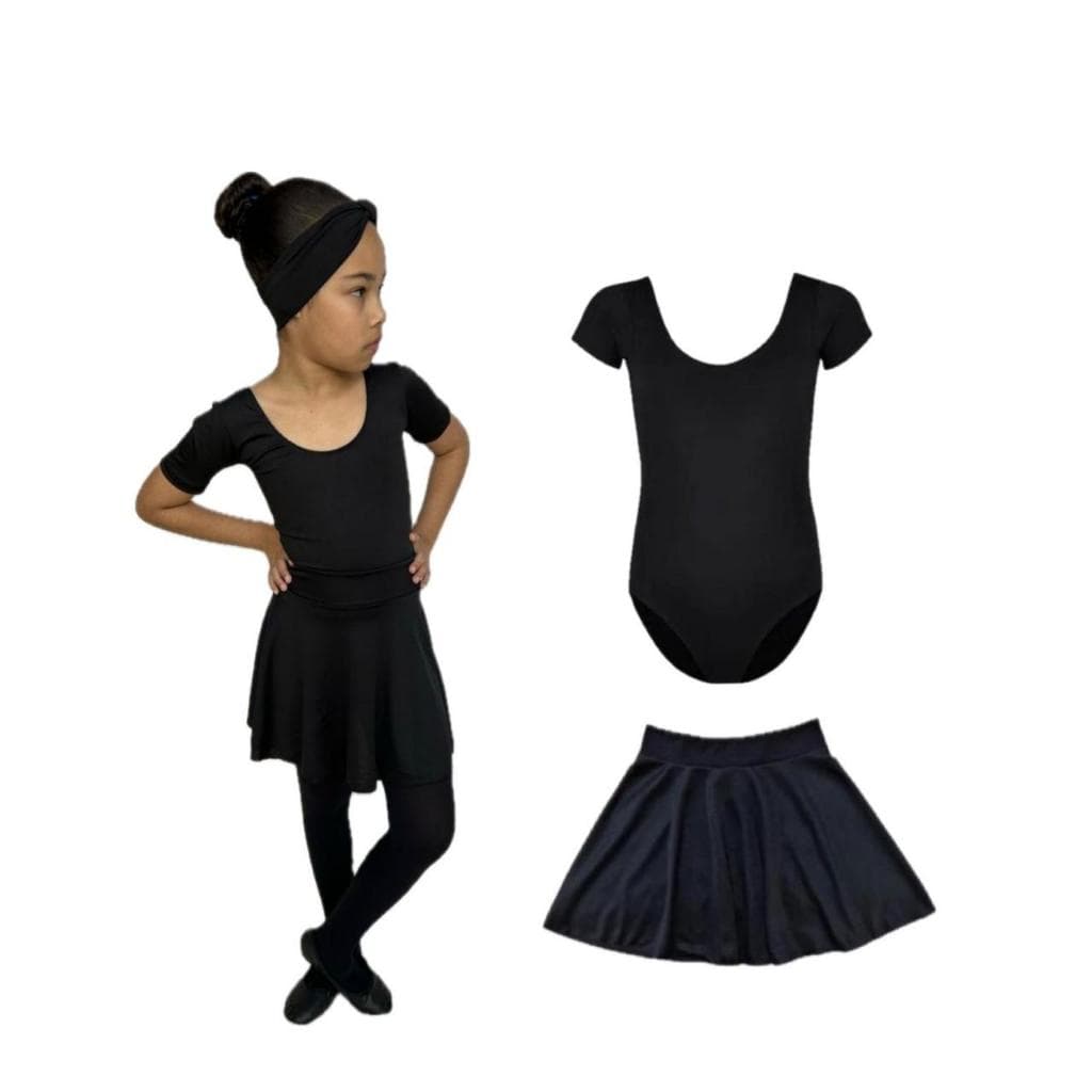 Kit 2 Peças - (PRETO) - Collant Com Manga e Saia de Cós