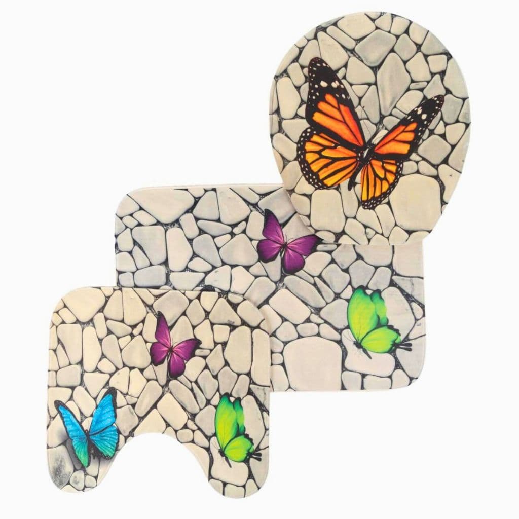 Jogo Tapete Banheiro Antiderrapante Borracha 3 Pçs Emborrachado Tampa Vaso Decorativo Capacho Luxo