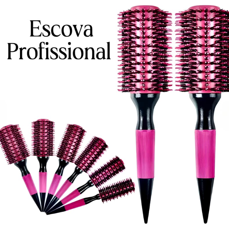 Escova De Cabelo Térmica Amarela ou Rosa Madeira Mista Com Cerdas De Javali