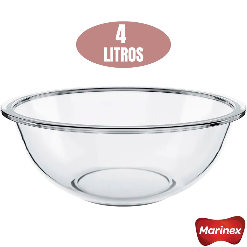 Tigela Marinex de Vidro Grande 4 Litros Preparo Saladeira Plus